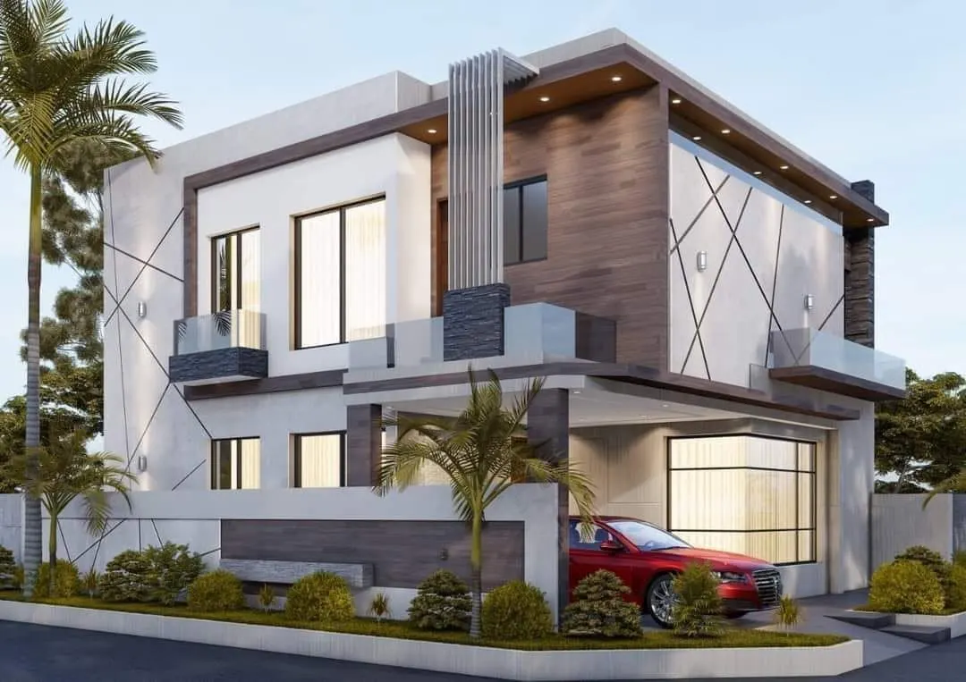 Modern turnkey residence with stone and wood facade